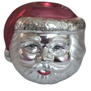 Vtg Dept 56 Mercury Glass Santa Votive Candle Holder Handblown Handpainted 5"x5"